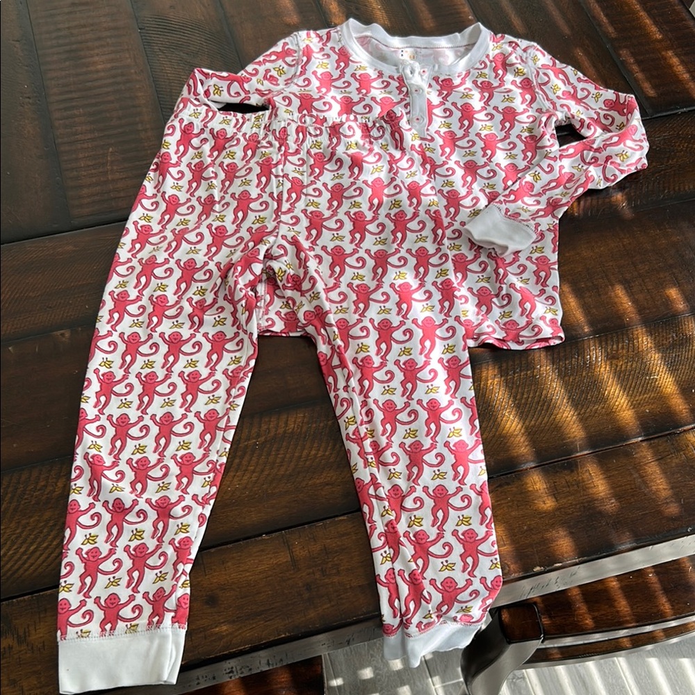 Roller Rabbit Pink Monkey Print Kids Pajamas Size 8